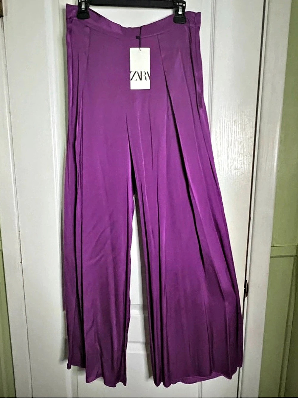 Brand new Zara Satin Effect Wide Leg Pants Purple Size Large